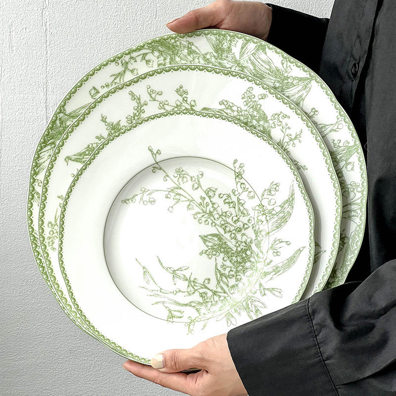 Vintage Light Green Flower Printed Charger Plates Set for Weddings