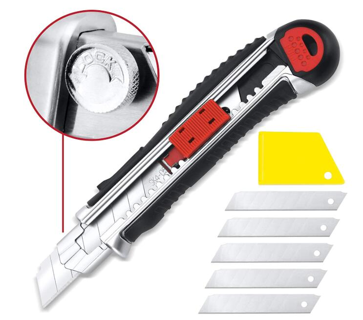 Box Cutter Utility Knife Kutir - Easy Self Loading Zinc-Alloy Heavy Duty Carpet, Rope, Cardboard Comfortable Handle Knfives
