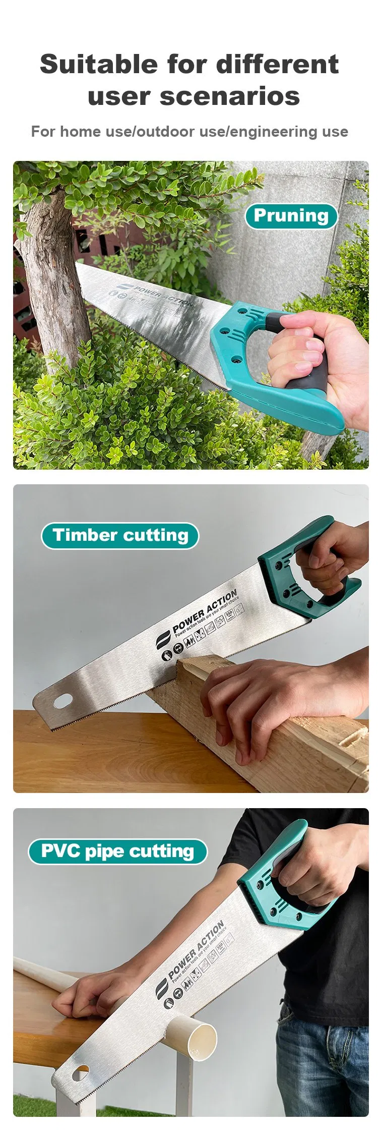 Power Action Wood Wooden Cutting Steel Hand Saw Hand Tool