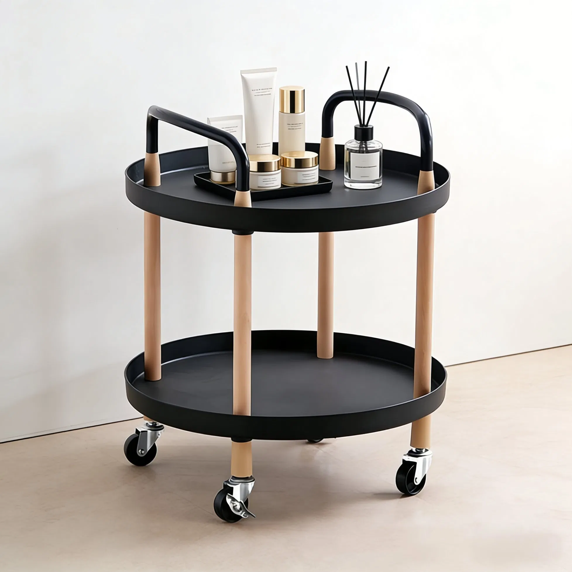 1 Year Wood OEM Rolling Utility Cart Display Shelf Rack with Wheels Factory Price
