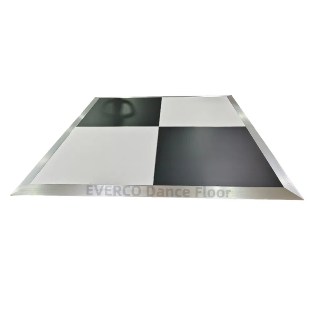 High-Pressure Laminate Waterproof Black and White Portable Dance Floor with Aluminum Edge for Rental Company Hotel Banquet Wedding