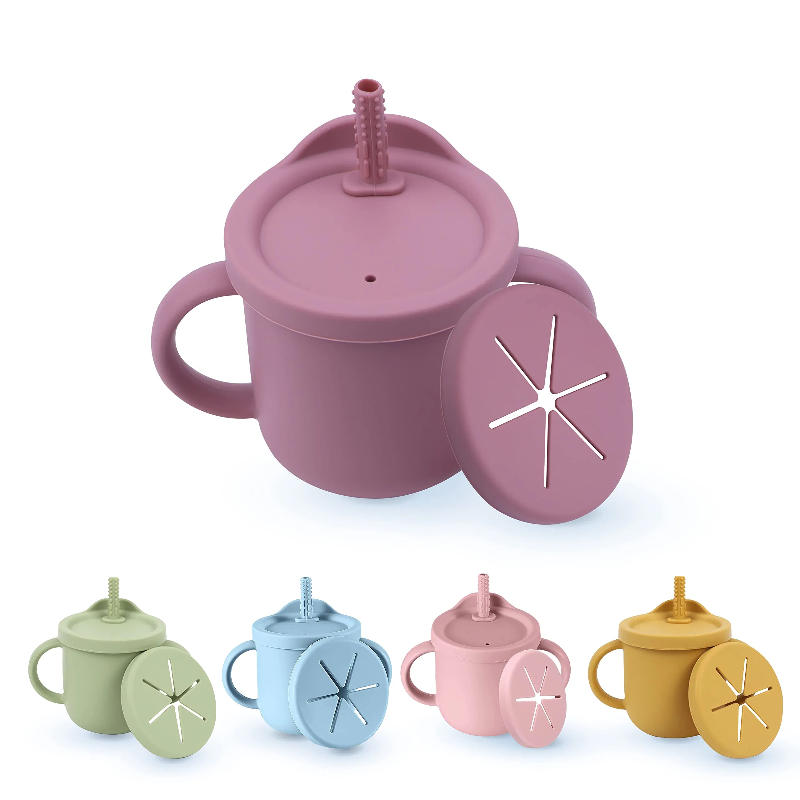 Toddler Kids Training Cups Water Bottle Silicone Cup with Straw Handle