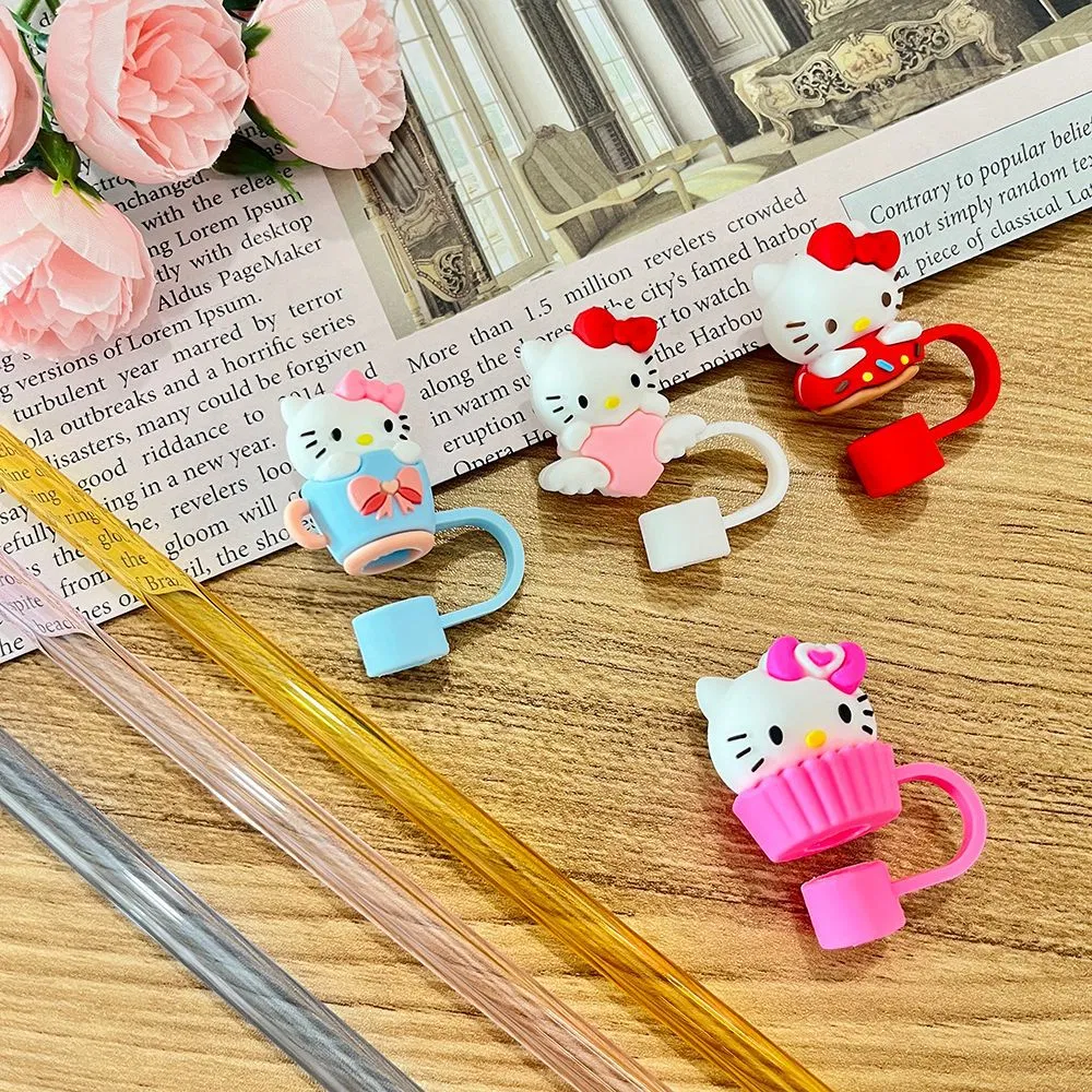 Kitty Cat 4-Style Stanley Straw Dust Cover 3D Cartoon 10mm Food-Grade Sanrio Straw Cap, Reusable