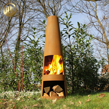 Garden Decorations Cylinder Custom Pattern Wood Rack Large Corten Steel Freestanding Fireplace