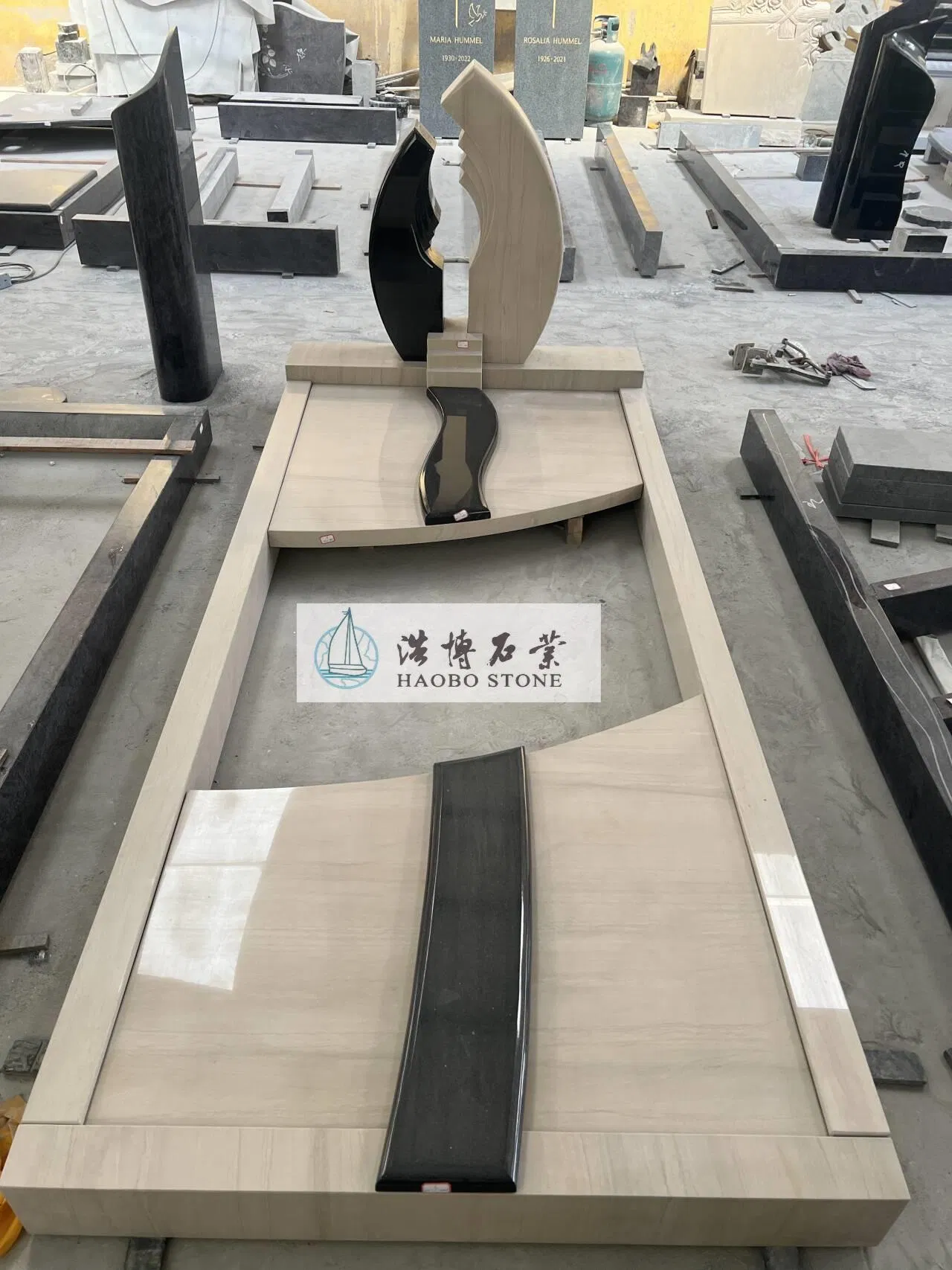 New! Beige Quartzite Wood Vein Headsone Momument Set European Design Factory-Direct