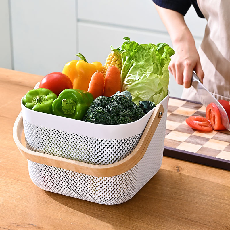 Large Capacity Fruit and Veggie Shopping Basket with Handles and Lid