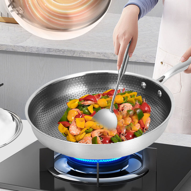 Stainless Steel Non-Stick Frying Pan Honeycomb Wok for Iduction Stove