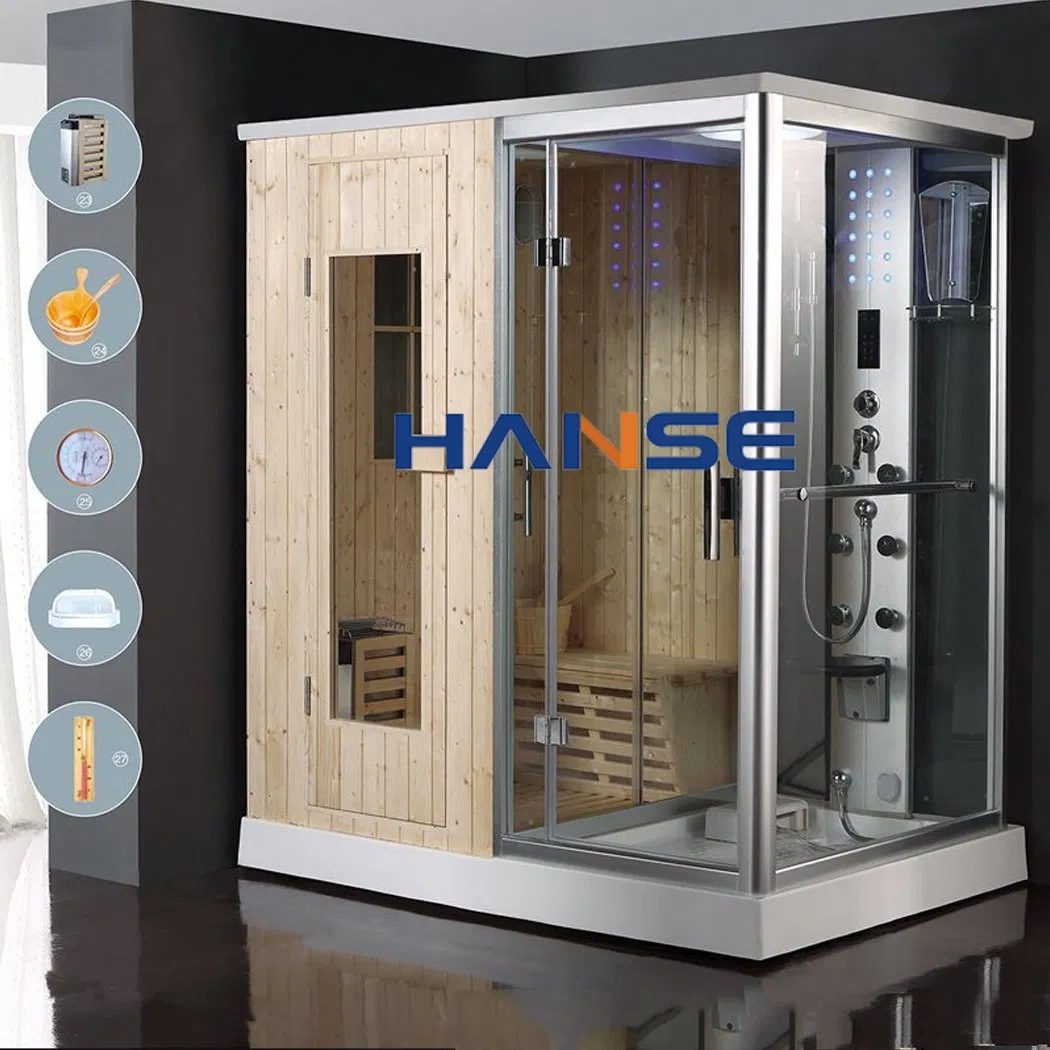 Wood Sauna Bath Shower Cabin Combination Dry and Wet Steam Room