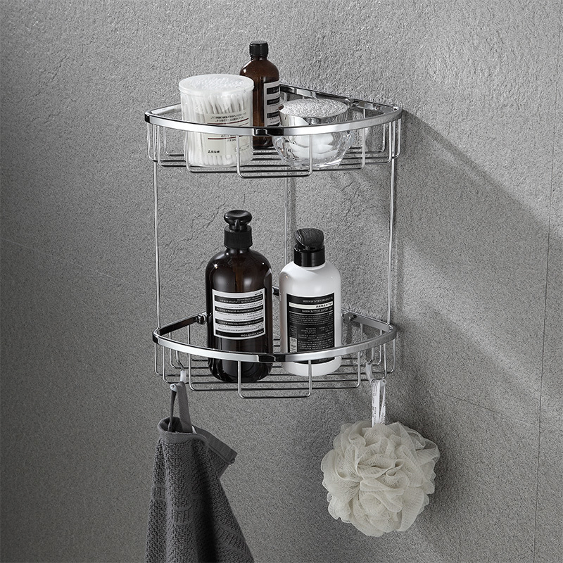2 Tiers Corner Shower Organizer Wall Mounted Shower Shelf