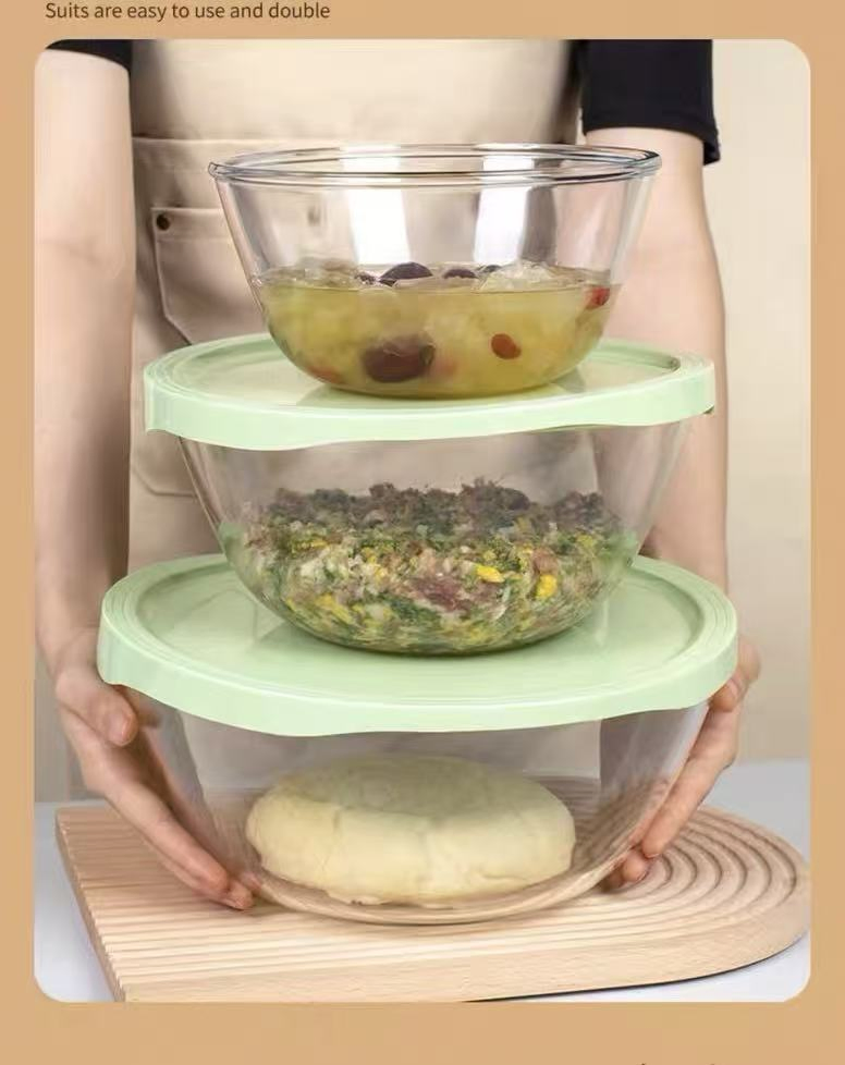 Bestfull OEM Custom Heat Resistant Glass Borosilicate Mixing Glass Salad Bowls Set with Lids