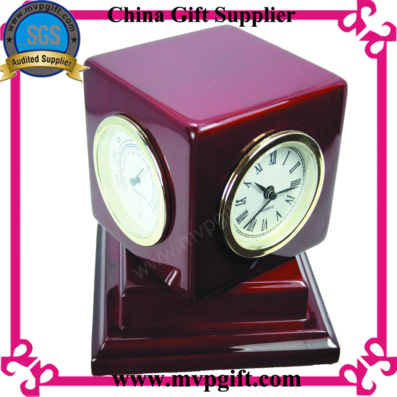 China Custom High Quality Classic Piano Effect Wood New Disign Table Wall Clock with Pen Holder