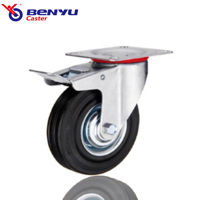 Benyu 3-8" Industrial Caster Rubber Wheel with 180kg Load Capacity in Black Color