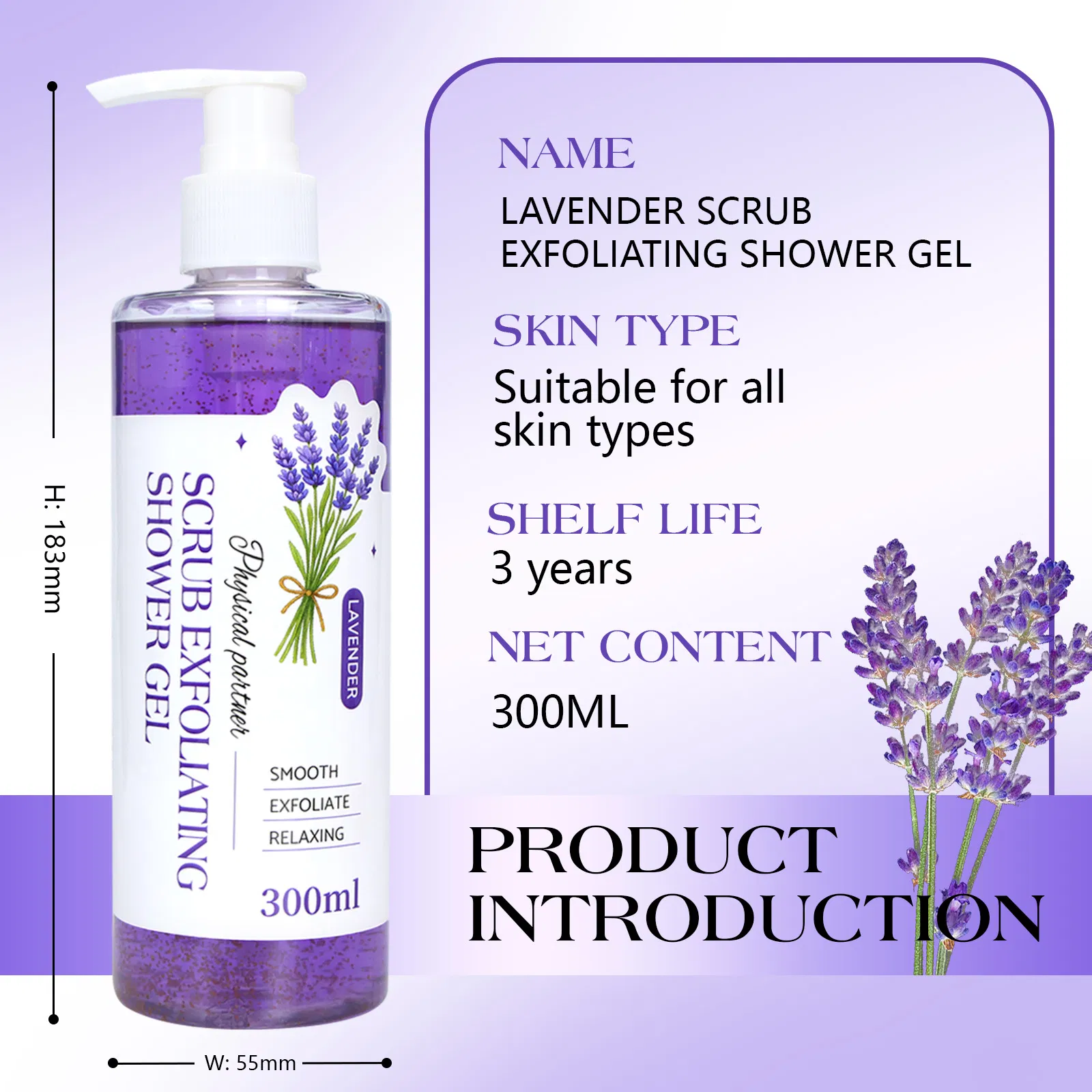 Beauty Cosmetics Body Wash All Skin Types Lavender Scrub Exfoliating Shower Gel