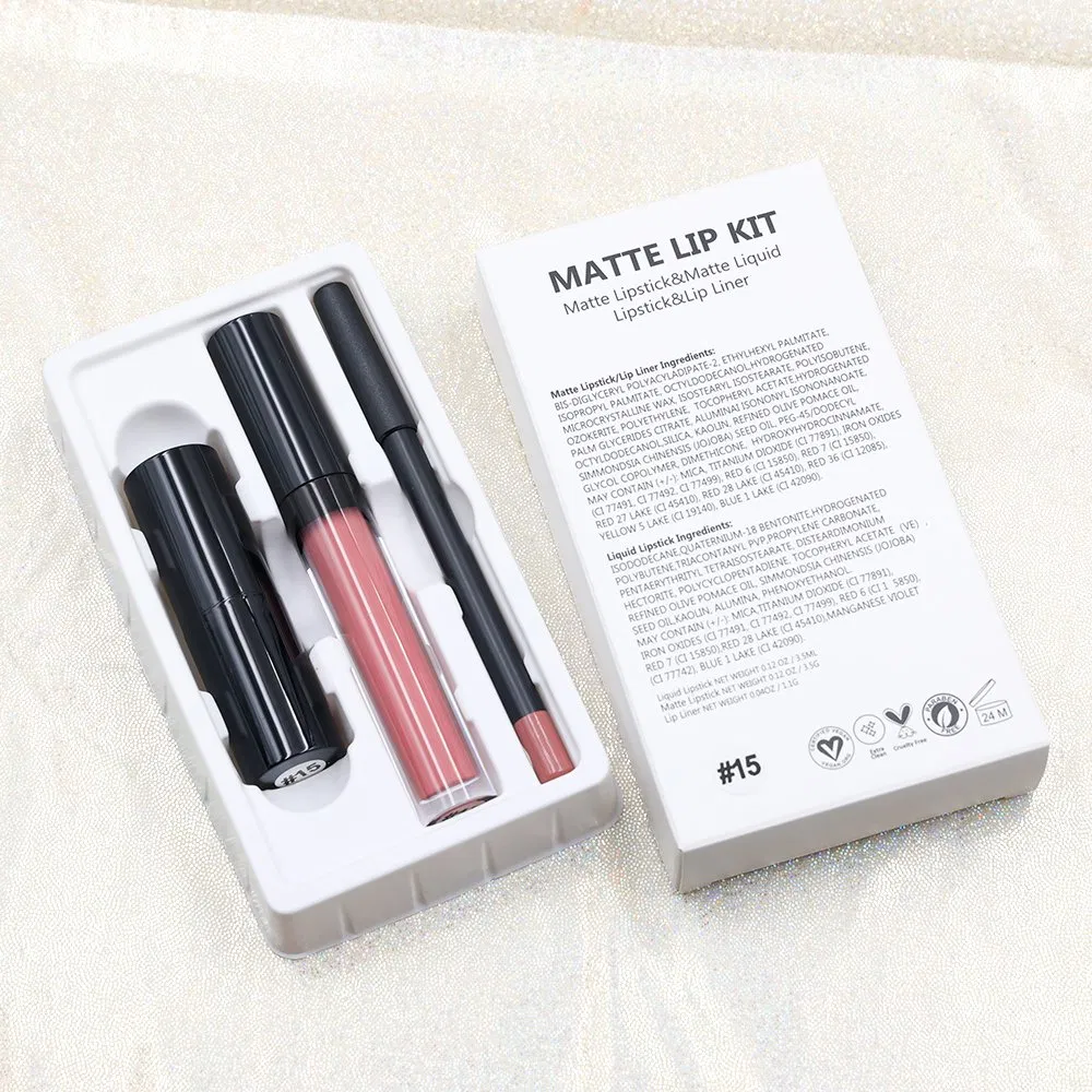 3 in 1 Lipgloss Lipliner Lip Kit Set Private Label Vegan Makeup Waterproof Matte Lipstick Lipliner Lip Gloss Lip Combo Set
