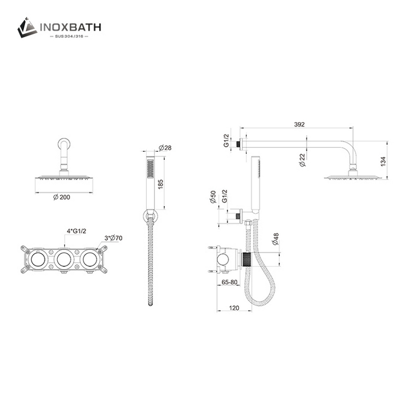 Premium Brushed Stainless Steel Shower System with Overhead Rain Shower and Handheld Wand
