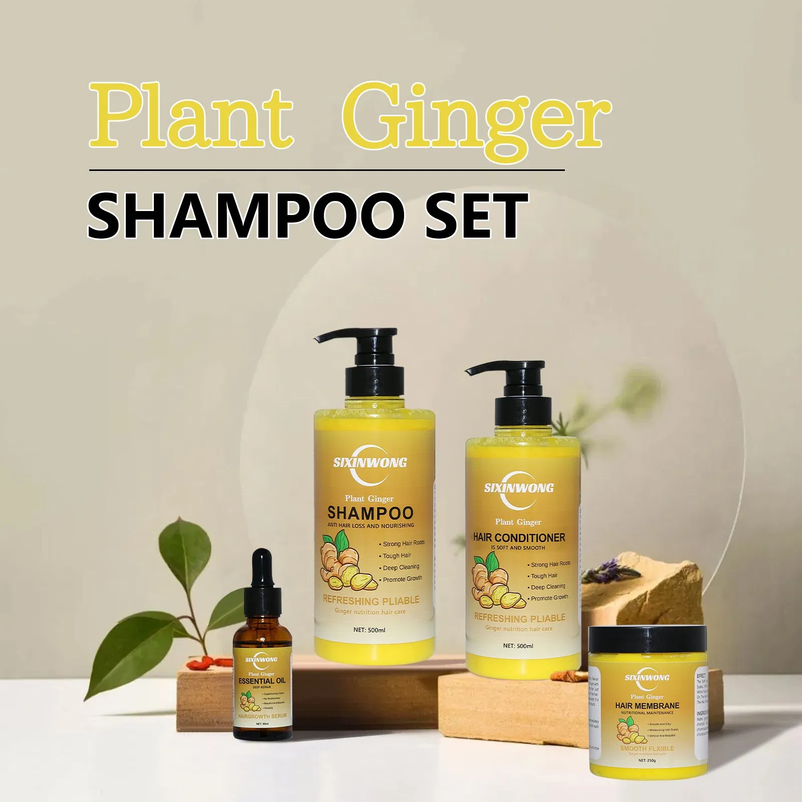 Beauty Cosmetics Hair Care Ginger Hair Growth Conditioner Shampoo Set