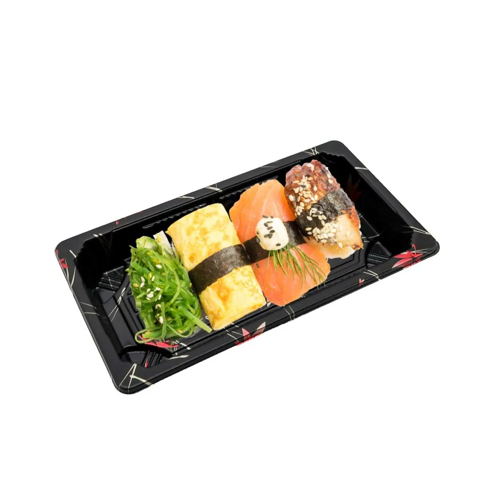 Health and Safety Disposable Desserts Food Container Plastic Sushi Food Packaging Takeaway Container Durable Rectangle Sushi Tray
