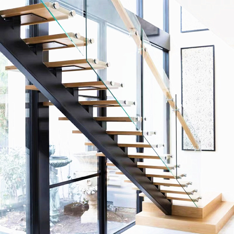 House Indoor Steel Wrought Iron Marble Wood Curved Mobile Aluminum Ladde Glass Spiral LED Timber Floating Railing Stair Straight Staircase