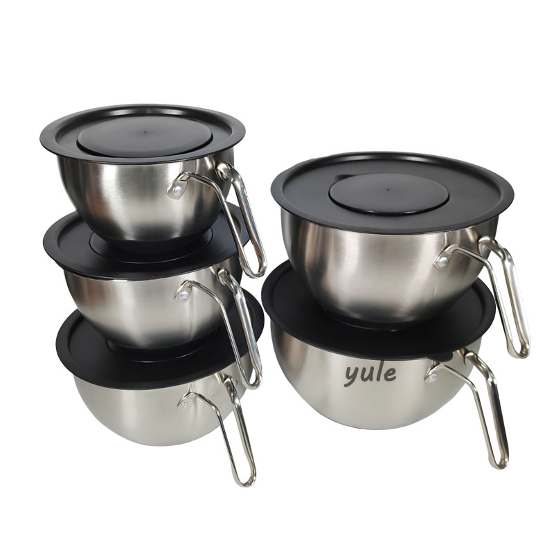UK Hot Sale Kitchen Accessories Cooking Utensils Grey Non Slip Bottom PE Lid Stainless Steel Serving Bowls Mixing Bowls