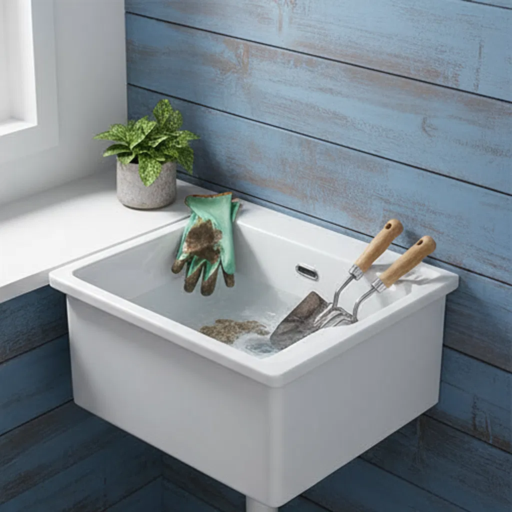 Laundry Acrylic 22X24.4X13.8 Inch Sink Basin Vanity Cabinet Washing Sink