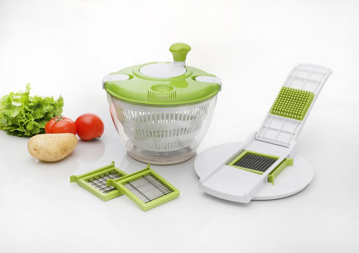 Kitchenware Large Hand Cracked Salad Spinner and Three Dicers Set