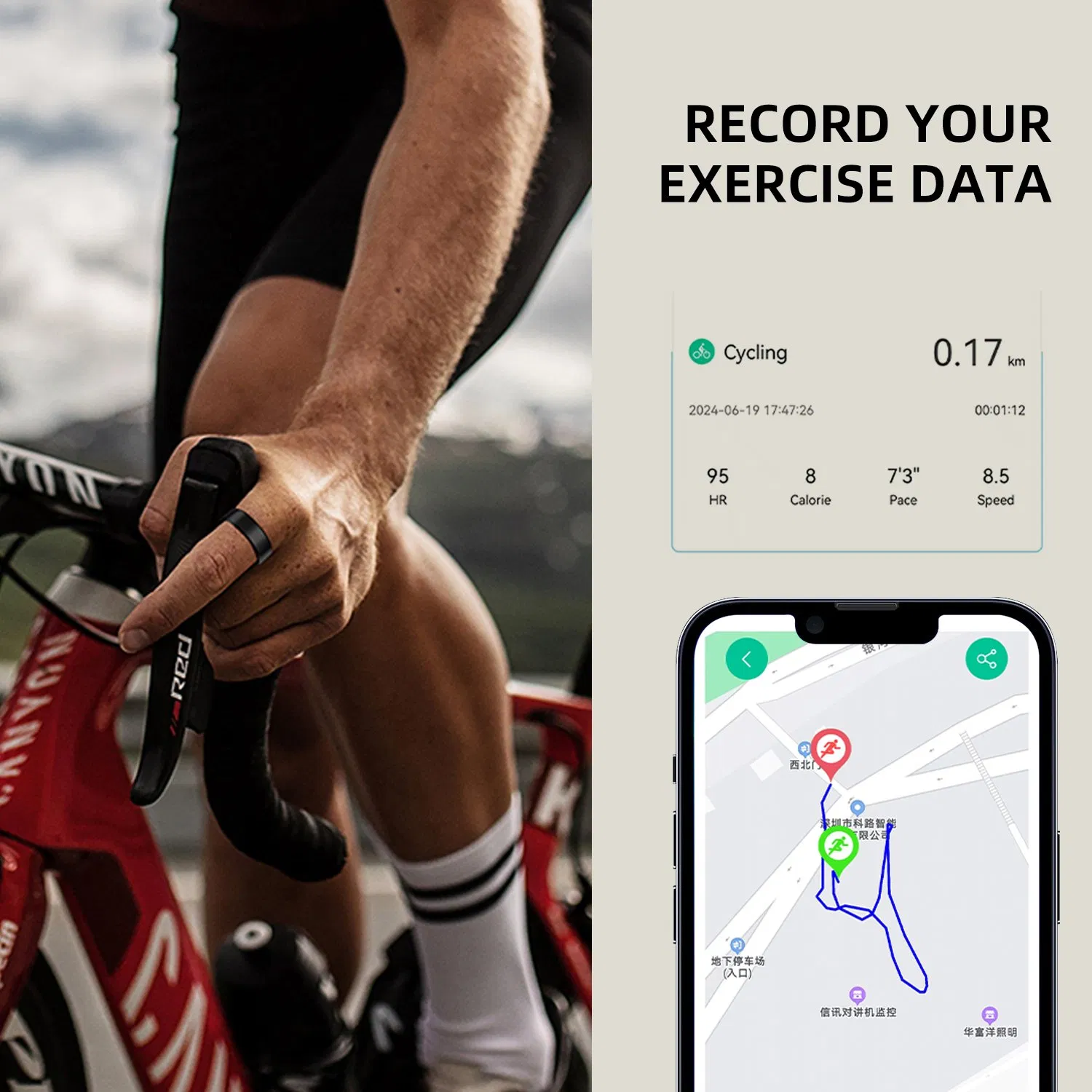 Bt Connection IP68 Electronic Hand Finger Fitness Sports Sleep Monitor Health Tracker Smart Ring