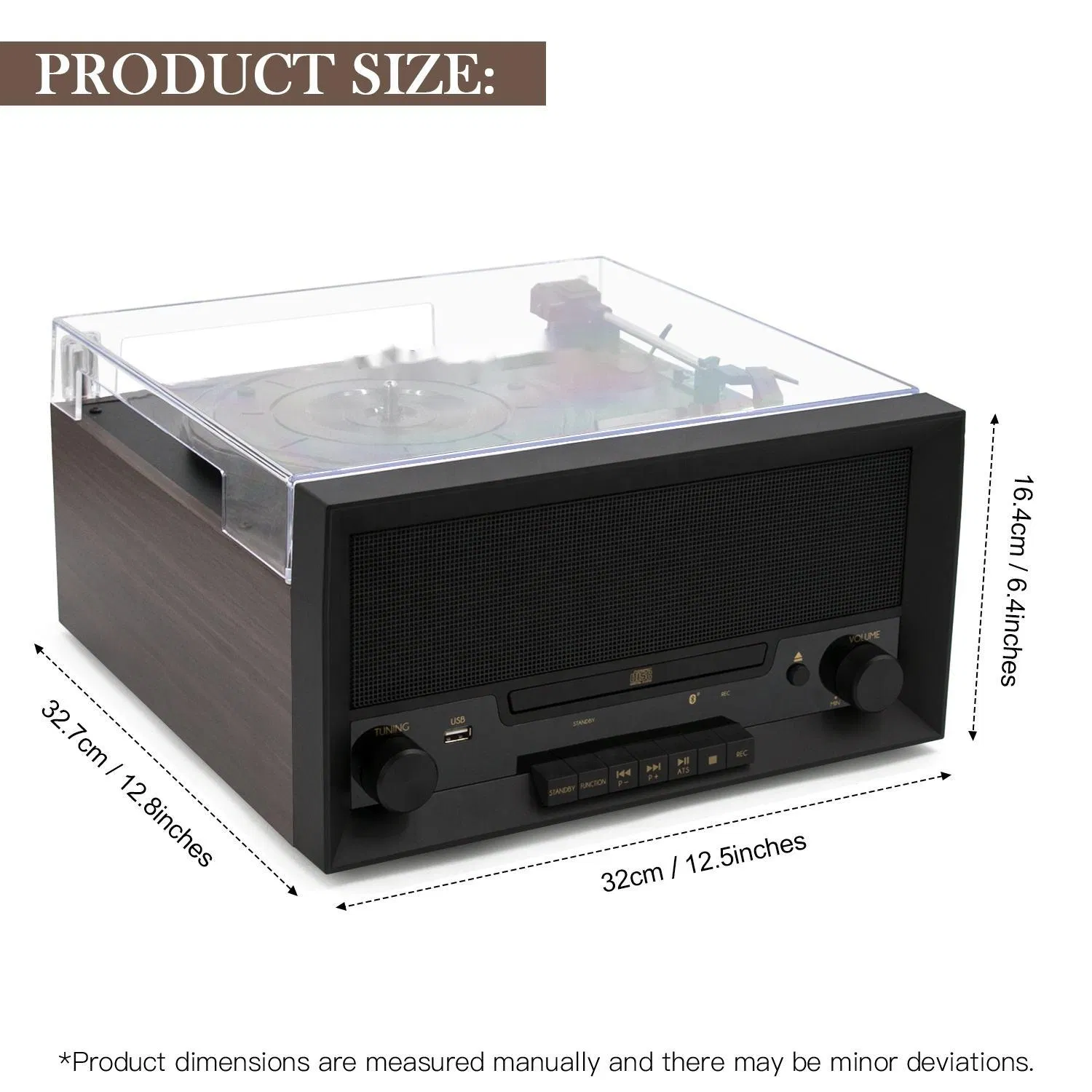 Multi Function Turntable Player Radio and CD Player Wireless Playback Vinyl Record Player with Encoding and Built in Speaker