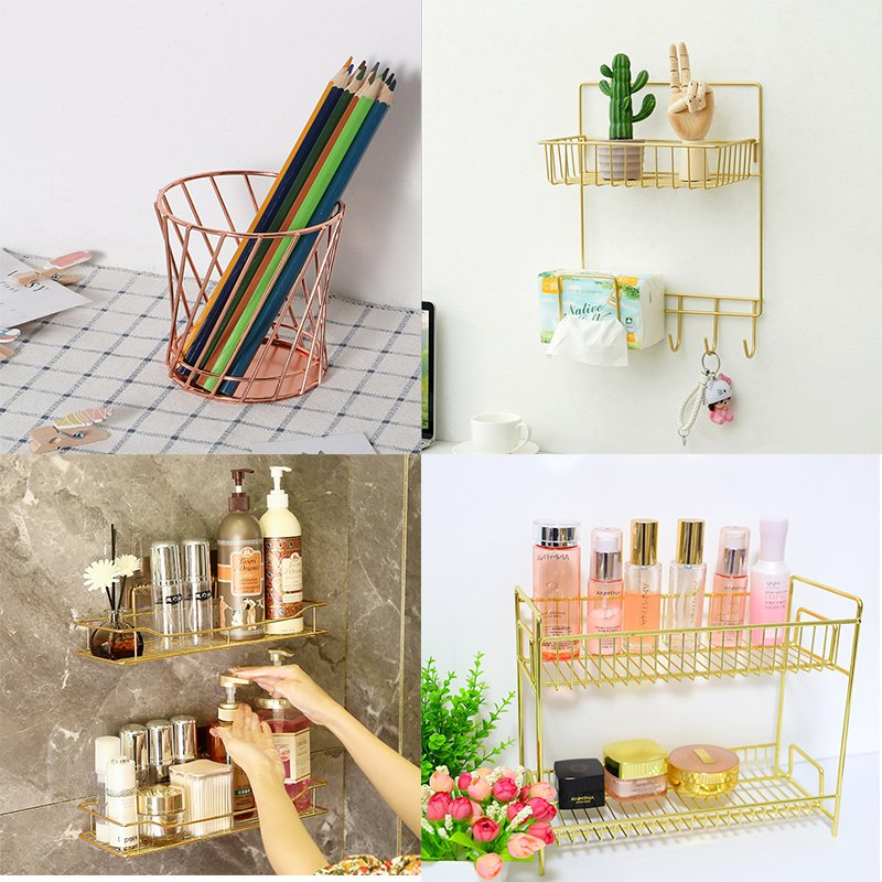 Hot Selling Metal Storage Rack Glod Metal Shelf Bathroom Rack