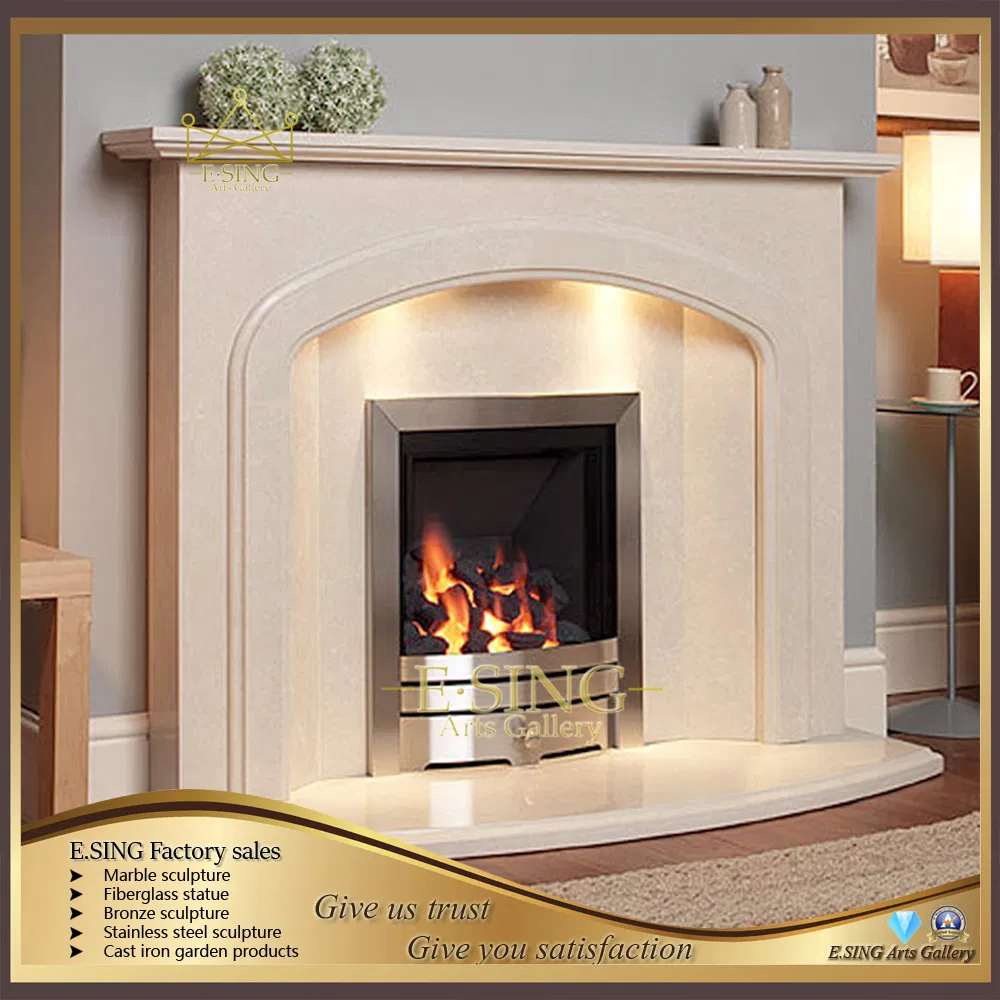 Decorative Hand Carved Fashion Indoor White Natural Stone Metal Marble Fireplace