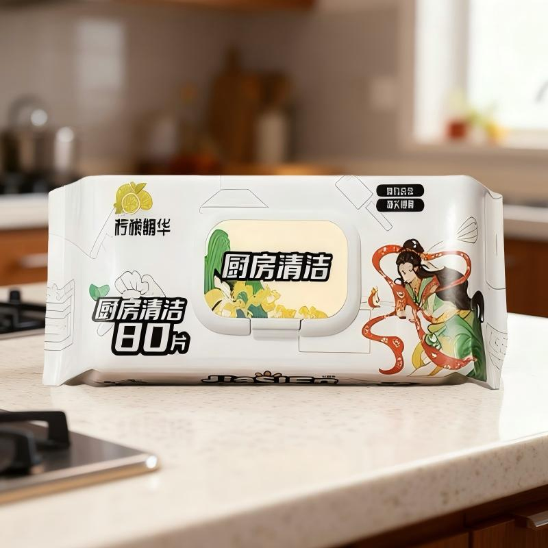 80cts Biodegradable Soft and Natural Household Wet Wipes Fast and Convenient Cleaning Non-Waven Wet Tissues Free From Chemical and Alcohol
