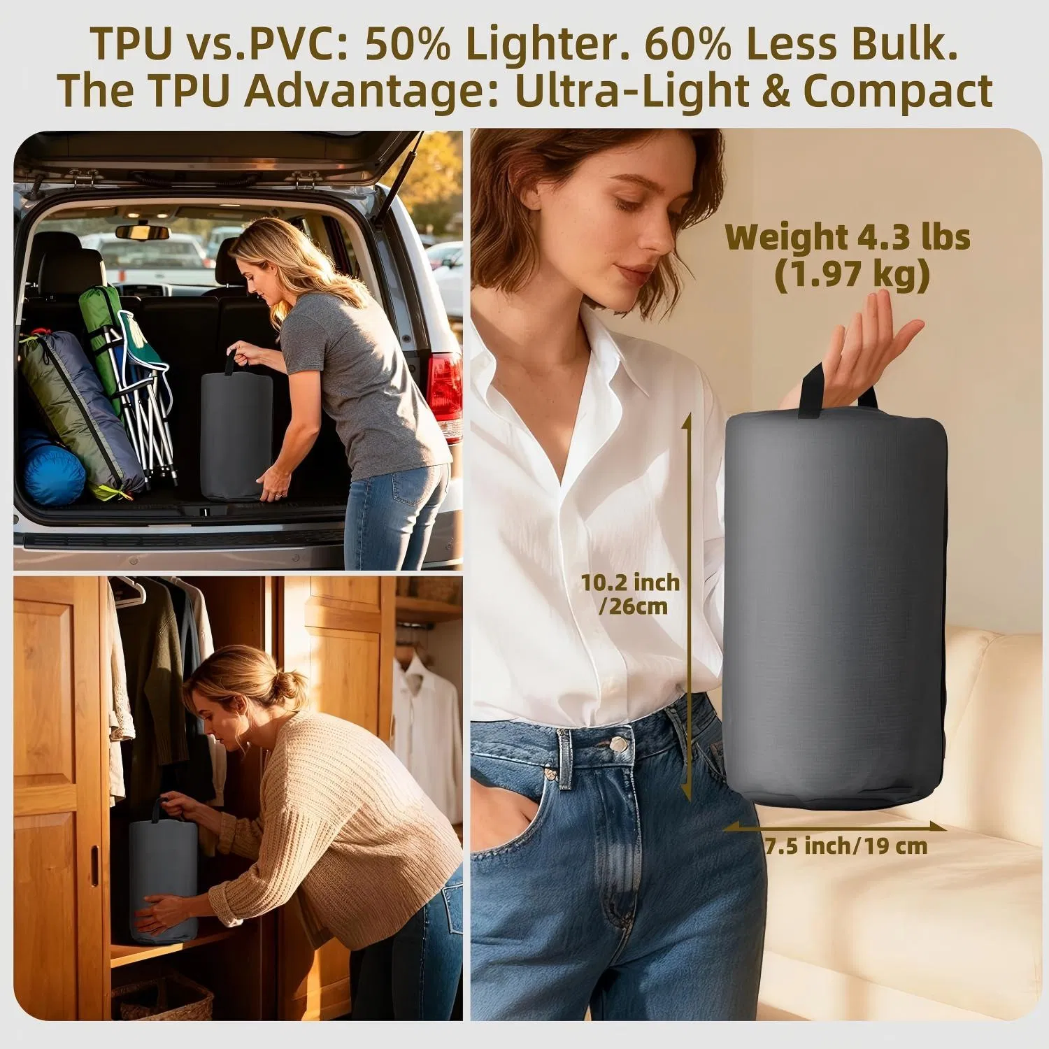 TPU Twin Air Mattress with Rechargeable Built-in Pump Suede Fabric Inflatable Bed with Built-in Pillow for Home & Camping