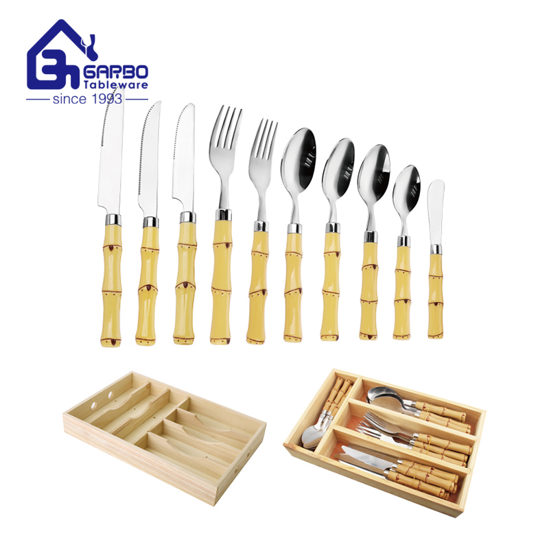 South America Bamboo Design Stainless Steel Dinner Fork Tea Food Grade Flatware Cutlery Set for Wedding Home Use