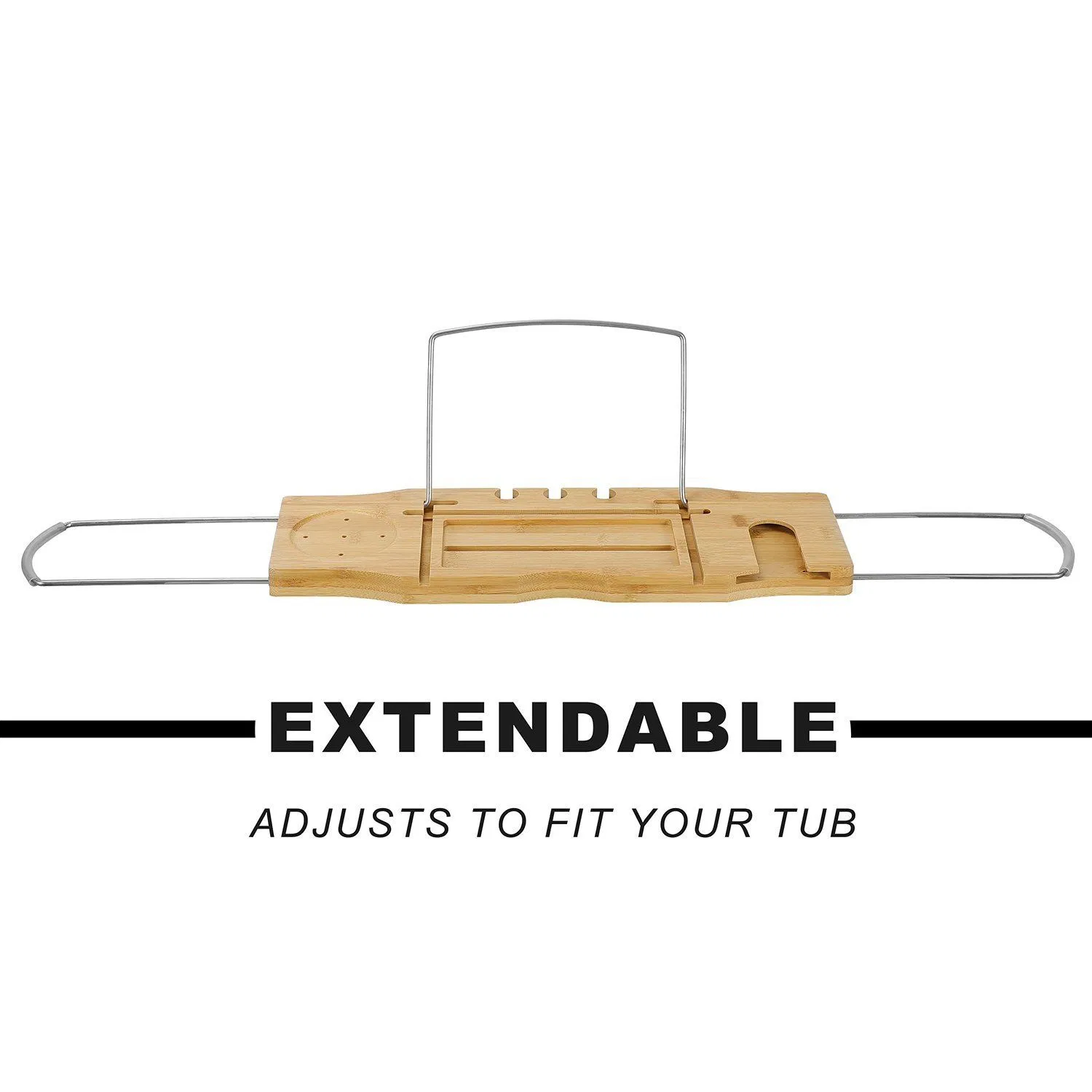 Luxury Bamboo Bathtub Caddy with Adjustable Stainless Steel Accents