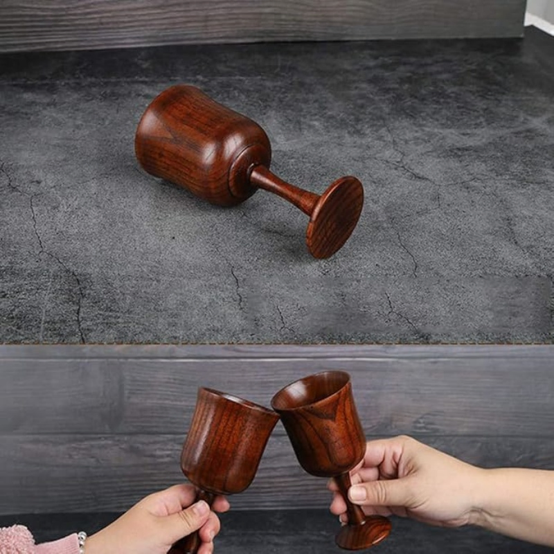 Vintage Wooden Wine Goblet Handmade Wood Toasting Glass Kitchen & Bar Accessories