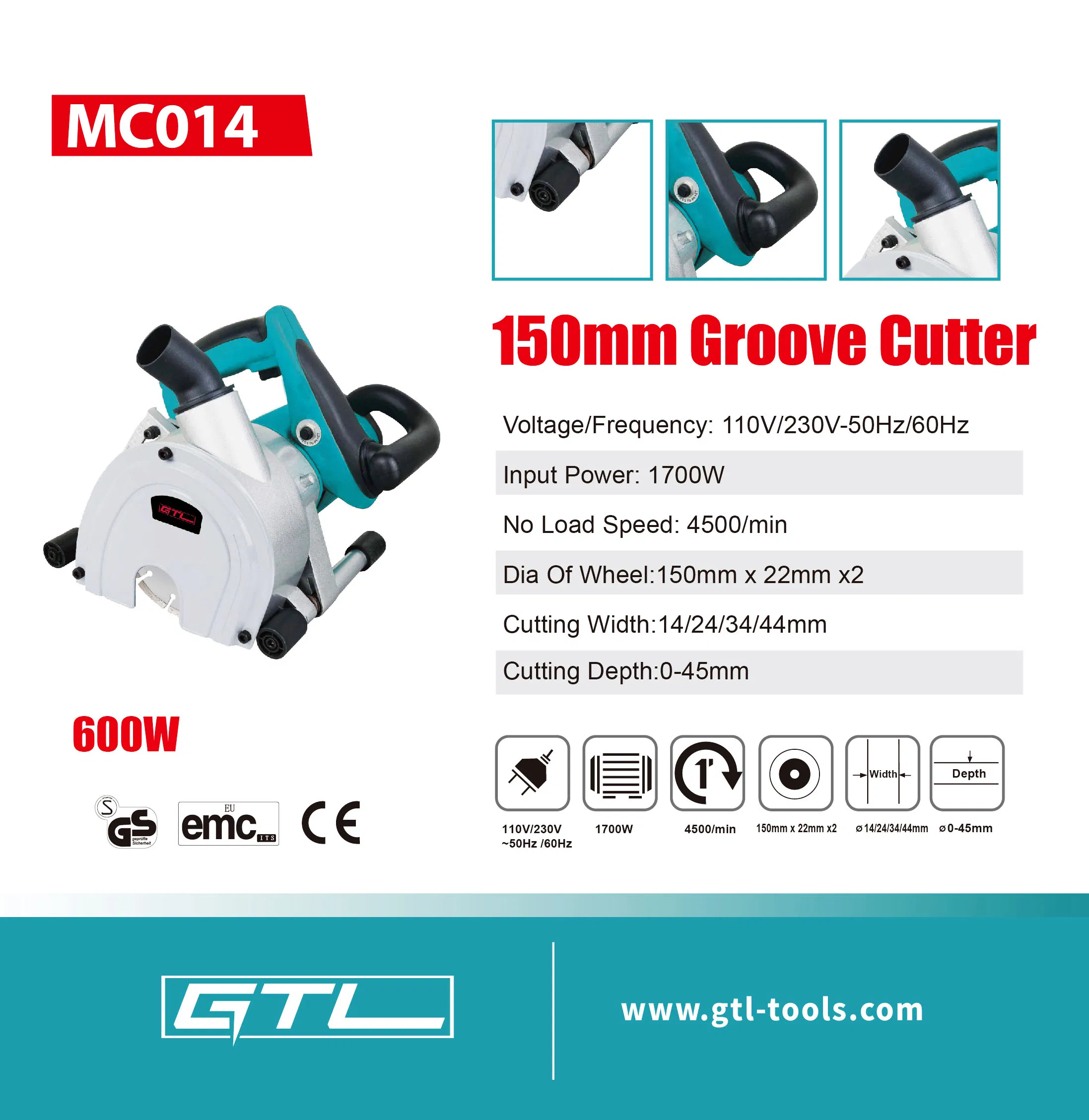 150mm Groove Cutter, OEM Design Electric Tools 1700W Wall Chaser/Wall Slotter/Wall Slot Cutting Machine (MC014)