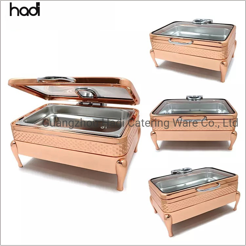 Other Hotel & Restaurant Supplies Buffet Hydraulic Chafer Dish Luxury Golden Chafing Dish Round Induction Rose Gold Food Warmers