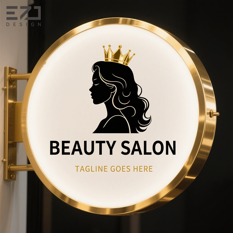 Free Design UV Printing Round Electroplating Gold Mirror Beauty Salon Light Box