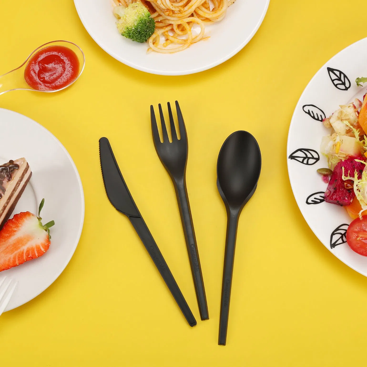 Special Design Widely Used Biodegradable Compostable Wheat Straw PLA Cutlery Set Flatware Set