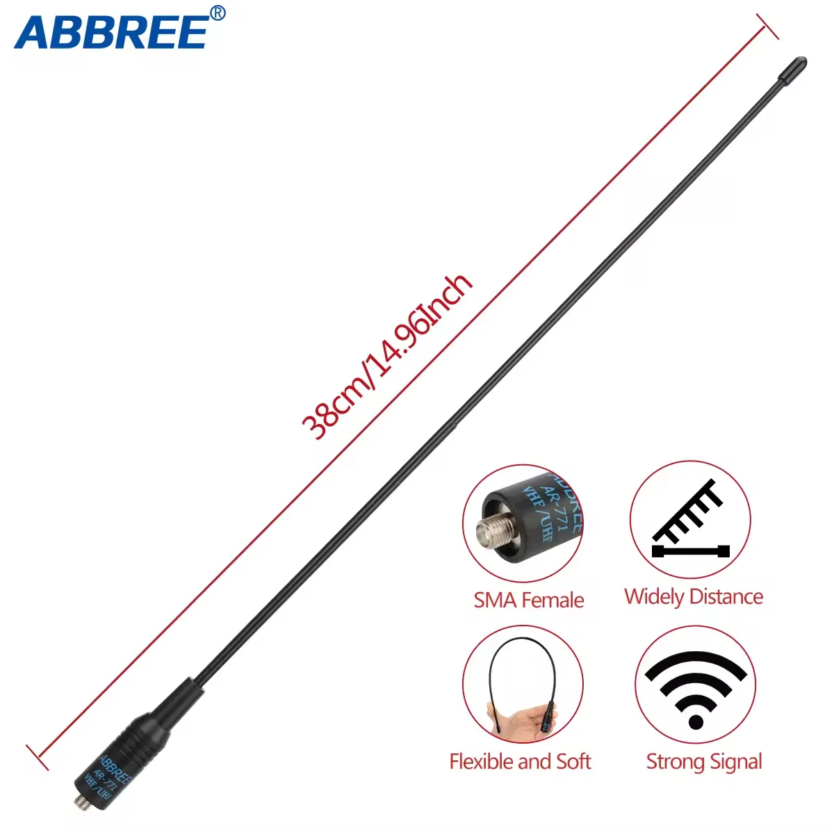 Abbree Ar-771 SMA-Female 144/430MHz Dual Band Antenna for Baofeng UV-5r UV-82 Bf-888s UV-S9 Walkie Talkie 2 Way Radio