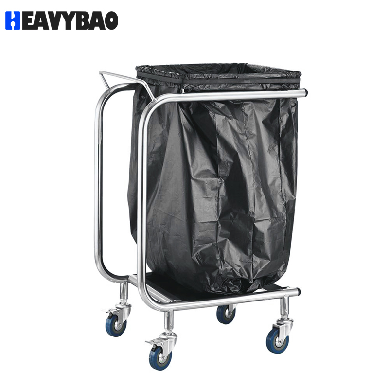 Heavybao Stainless Steel Commercial Cleaning Garbage Waste Collection Trolley