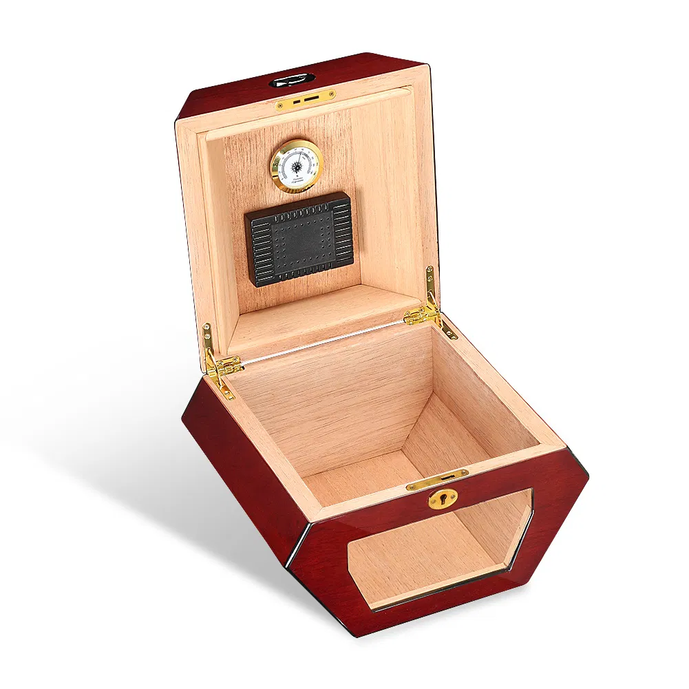 Diamond-Shaped Large Capacity Wooden Cigar Storage Box with Humidifier