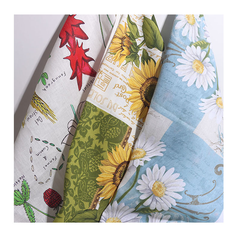 Colorful Digital Fabric Printing Tea Towels Kitchen 100% Cotton Linen Custom Floral Tea Towel Tea Cloth