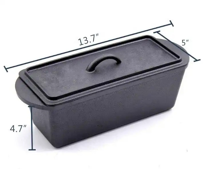 Pre Seasoned Rectangular Loaf Tin Bread Pot Bread Baking Mold Cast Iron Baking Tray with Lid