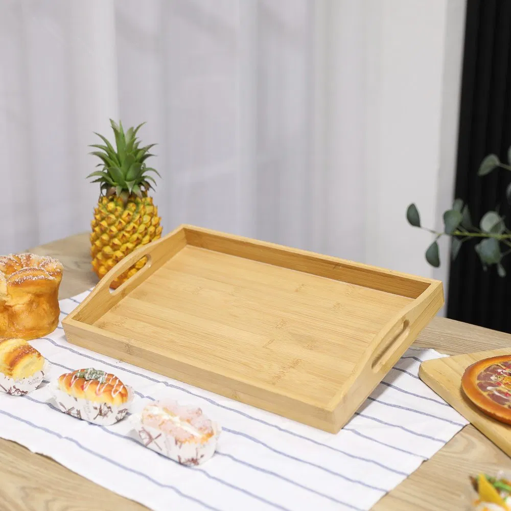 Wooden Service Tray Bamboo Wooden Tray Wooden Decorative Tray Coffee Table Tray Wooden Food Tray a Tray with a Handle Custom Logo