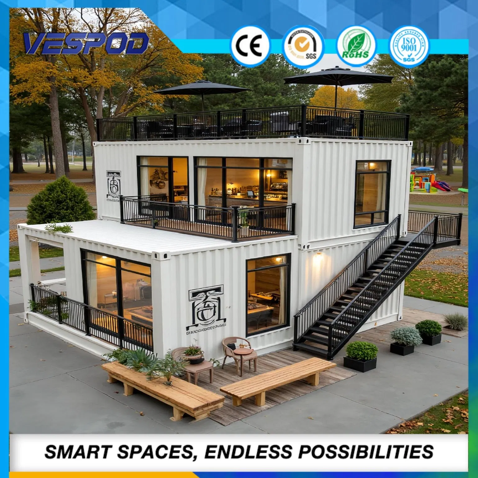 Custom Prefab House Prefabricated Modular Shop with Steel Frame and Glass Facade