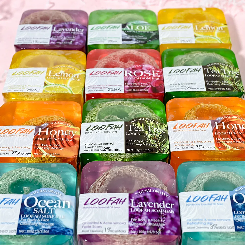 Organic Whitening Lightening Loofah Handmade Essential Oil Soap Bar for Face Cleaning