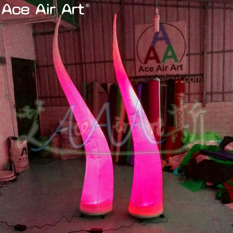 4 PCS LED Decor Spiral Pillars Inflatable Ox Horn Curve Cone Decoration with Colorful Lighting