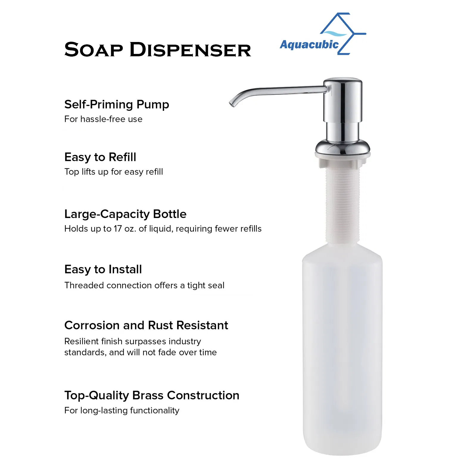 Aquacubic Chrome Kitchen Sink Soap Dispenser and Lotion Dispenser