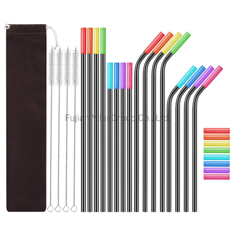 Reusable Stainless Steel Straws with Silicone Case Set of 16 PCS Eco-Friendly Straws Drinking Tumbler