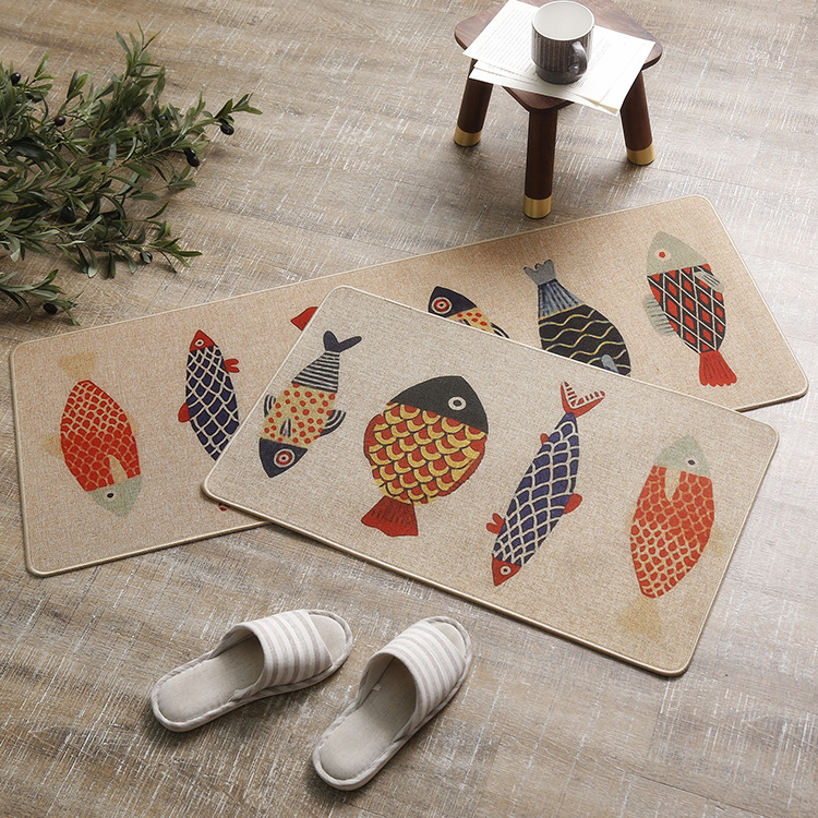 Kitchen Floor Mat Imitation Linen Soft Rubber Non-Slip Bottom Floor Mat